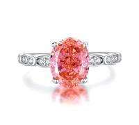 Whoiy Anello nuziale in oro reale ovale con padparadscha creato, 3 ct, per matrimonio, in oro bianco e bianco, per donna, 21 (19,4), metallo prezioso Gemma, Padparadja creata