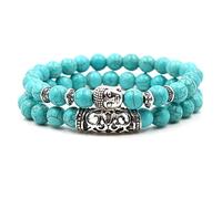 Whoiy Bracciale Turchese Naturale, Braccialetti Estivi Donna Turchese Lega Budda Braccialetto di Perline alla Moda 19cmx8mm,2 Pz