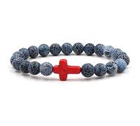 Whoiy Bracciale Uomo Estivo, Braccialetto Agata Rossa Attraverso Braccialetto di Perline Regalo per La Festa del papà 19cmx8mm,1 Pz