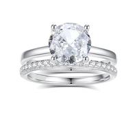 Whoiy Moissanite - Anelli da donna in oro bianco, 2 pezzi, impilabili, anelli di fidanzamento con moissanite 2 ct, 20 (19,1), metallo prezioso Gemma, Moissanite
