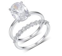 Whoiy Moissanite - Anello da donna in oro bianco, 2 pezzi, impilabile, con moissanite da 4,5 ct, 13 (16,9), metallo prezioso Gemma, Moissanite
