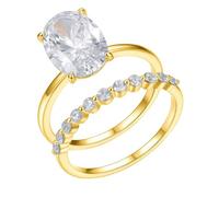 Whoiy Moissanite - Anello da donna in oro bianco, 2 pezzi, impilabile, con moissanite da 4,5 ct, 47 (15.0), metallo prezioso Gemma, Moissanite