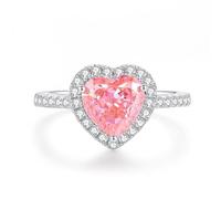 Whoiy Padparadscha, anelli creati da donna, a forma di cuore, in vero oro, in oro bianco, anello di fidanzamento con 4 carati, Padparadja, 16 (17,8), metallo prezioso Gemma, Padparadja creata