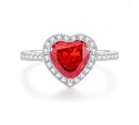 Whoiy Padparadscha, anelli creati da donna, a forma di cuore, in vero oro, in oro bianco, anello di fidanzamento con 4 carati, Padparadja, 57 (18.1), metallo prezioso Gemma, Rubino sintetico