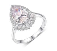 Whoiy Trauring - Anello da donna in vero oro bianco e bianco, a forma di goccia con 4 carati di moissanite, 48 (15.3), metallo prezioso Gemma, Moissanite