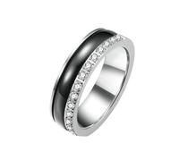 Whoiy Trauring - Anello da uomo in acciaio inox, 6 mm, bicolore in argento, smaltato, nero, con zirconi, con incisione, per uomo, taglia 54-65, 14 (17,2), Metallo non prezioso, Zirconia cubica