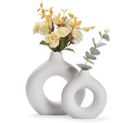 Whole Housewares Vaso in ceramica, vaso decorativo a forma di ciambella in stile nordico bohémien, con foro per la casa moderna, rotondo, minimalista, opaco, vaso per fiori di pampa, decorazione per