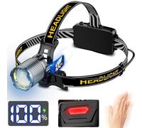 WholeFire Lampada Frontale LED Ricaricabile 30000 Lumen, Lampada Frontale Super Luminosa con 3 Modalità di Illuminazione & Sensore di Movimento, Regolabile a 90° & Display per Lampada da Testa per