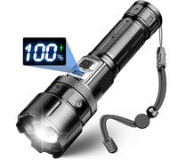 WholeFire Torcia a LED ricaricabile, 100000 lumen, estremamente luminosa, alimentata a batteria, torcia USB, zoom impermeabile, con 5 modalità di luce per campeggio, escursionismo, emergenze, WF1511