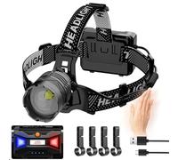 WholeFire Torcia frontale a LED ricaricabile da 20000 lumen, torcia frontale super luminosa con 3 modalità di luce e sensore di movimento, torcia frontale regolabile e impermeabile a 90° per campeggio