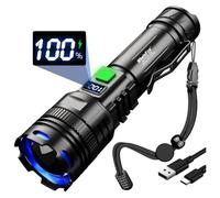 WholeFire Torcia LED ricaricabile estremamente luminosa, 100000 lumen, funziona con batterie, USB, 5 modalità di luce, IP65, resistente all'acqua, per campeggio, escursionismo, emergenze