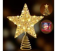 WHOLEV Stella Dell'Albero Di Natale D'Oro 25cm Con Timer, Alimentata a Batteria o USB, 20 Luci LED per Decorazioni Festive e Casa