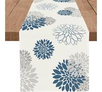 WHOMEAF Runner da tavola con dalia e pinnata, colore blu e grigio, moderno, elegante, con pompon, geometrico, decorazione per casa, sala da pranzo, feste, ingresso (33 x 183 cm)