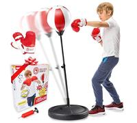 Whoobli Sacco da boxe per bambini con guantoni da boxe | 3-10 anni regolabile per bambini con supporto | Set di sacchi da boxe giocattolo per ragazzi e ragazze (rosso bianco); Nuovo 2024