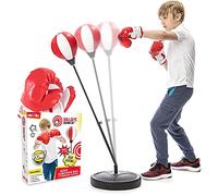 Whoobli Sacco da boxe per bambini con guantoni da boxe | 3-10 anni regolabile per bambini con supporto | Set di sacchi da boxe giocattolo per ragazzi e ragazze (rosso bianco); Nuovo 2024