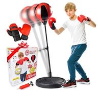 Whoobli Sacco da boxe per bambini con guantoni da boxe | Sacco da boxe regolabile per bambini dai 3 ai 10 anni con base | Set sacco da boxe per ragazzi e ragazze (rosso nero)