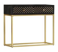 WHOPBXGAD Armadio portaoggetti Armadio portaoggettiTavolo Consolle Nero e Oro 90x30x75cm Legno Massello di MangoAdatto al soggiorno