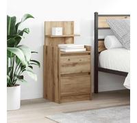 WHOPBXGAD Artigianale Rovere Nightstand with 2 Drawers 38x34x80 cm, Solid Wood Bedside Table for Bedroom Storage, Modern Side Table with Smooth Surface and Wall Mounting Kit