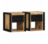 WHOPBXGAD Comodini 2 pz 40x35x40 cm in Legno Massello di Mango Grezzo, Bedside Wall Mounted Nightstands with Storage Shelf, Modern Bedroom Furniture for Small Spaces