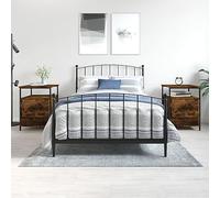 WHOPBXGAD Comodini 2 pz Industrial Design Nightstands with Adjustable Feet, Engineered Wood and Iron Frame, Smoke Oak Finish 44x45x60 cm for Bedroom Living Room Storage