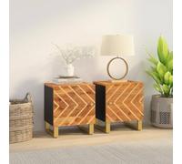 WHOPBXGAD Comodini 2 pz Marrone e Nero in Legno Massello di Mango Nightstand with Storage Shelf Modern Bedroom Furniture Solid Wood Side Table
