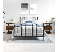 WHOPBXGAD Comodini 2 pz Nightstand Set Brown Oak Finish 40x42x56 cm Engineered Wood with Metal Frame Bedroom Living Room Furniture Storage Table Modern Design