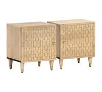 WHOPBXGAD Comodini 2pz 40x33x46 cm in Solid Mango Wood with Hand Carved Design, Modern Nightstands for Bedroom Living Room, Natural Wood Finish Storage Cabinet