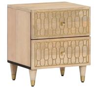 WHOPBXGAD Comodini 2pz 40x33x46 cm Mango Solid Wood Nightstands with Hand Carved Design, 2 Drawers for Bedroom Furniture and Living Room Storage