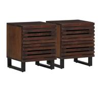 WHOPBXGAD Comodini 2pz Industrial Style Nightstands with 2 Drawers, Solid Mango Wood Construction 40x34x46 cm, Modern Bedroom Furniture with Storage Space