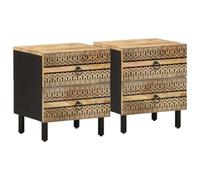 WHOPBXGAD Comodini 2pz Neri Nightstands with 2 Drawers, Solid Mango Wood Bedroom Furniture, 40x33.5x46 cm Modern Side Table for Living Room and Bedroom Storage
