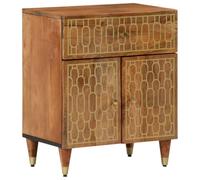 WHOPBXGAD Comodino 50x33x60 cm in Legno Massello di Mango with Hand Carved Floral Pattern, Nightstand with Drawer and Doors for Bedroom Living Room, Solid Wood Furniture with Iron Legs