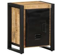 WHOPBXGAD Comodino Bedside Table Solid Mango Wood 40x30x51 cm with Iron Legs, Rustic Nightstand for Bedroom Living Room, Spacious Storage Shelf