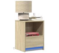 WHOPBXGAD Comodino con Luci LED Rovere Sonoma in Legno Multistrato, Modern LED Nightstand with RGB Lighting, Wooden Bedside Table with USB Port, Spacious Storage Drawer for Bedroom Living Room