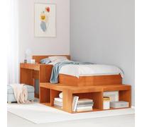 WHOPBXGAD Comodino con Scrivania Bedside Table Desk Combination in Solid Pine Wood, Brown Wax Finish 232x122x75 cm, Space Saving L-Shape Design for Small Bedroom and Home Office