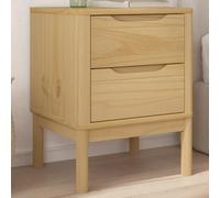 WHOPBXGAD Comodino FLORO Nightstand with 2 Drawers, Solid Pine Wood Bedside Table in Wax Brown Finish, 45x39x57 cm Rustic Bedroom Furniture for Home Decor