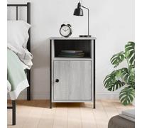 WHOPBXGAD Comodino Grigio Sonoma Nightstand 40x42x60 cm Multilayer Wood Bedside Table with Storage Shelf, Adjustable Feet for Bedroom Furniture and Living Room Decor