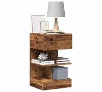 WHOPBXGAD Comodino in Legno Vecchio 40x35x65 cm Multilayer Wood Nightstand with Storage Shelf, Vintage Bedside Table for Living Room and Bedroom, Durable Particle Board Furniture with Easy Assembly