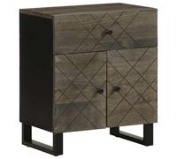 WHOPBXGAD Comodino Nero 50x33x60 cm Nightstand with Mango Solid Wood, Metal Legs and Storage Space for Bedroom Furniture, Modern Black Bedside Table with Drawer and Door