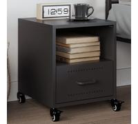 WHOPBXGAD Comodino Nero Steel Nightstand with Wheels 36x39x43.5 cm Modern Bedside Table Cold Rolled Steel Storage Cabinet for Living Room Bedroom