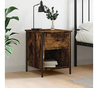 WHOPBXGAD Comodino Rovere Fumo 40x42x50 cm Nightstand with Storage Shelf, Modern Bedside Table for Bedroom Living Room, Engineered Wood with Metal Frame