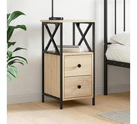 WHOPBXGAD Comodino Rovere Sonoma Bedside Table 34x35.5x70 cm Engineered Wood Multilayer with Metal Frame, Adjustable Feet for Bedroom Living Room Nightstand Storage Cabinet