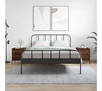 WHOPBXGAD Industrial Design Nightstand Set of 2 Brown Oak Finish 40x42x50 cm Engineered Wood with 2 Drawers and Adjustable Feet for Bedroom Living Room Storage