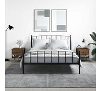 WHOPBXGAD Industrial Design Nightstand Set of 2 Brown Oak Finish Engineered Wood with Metal Frame 40x42x45cm Bedside Table Storage Cabinet for Bedroom Living Room