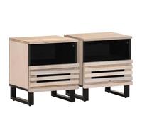 WHOPBXGAD Industrial Style Nightstand Set of 2, Solid Mango Wood Bleached Finish, 40x34x46 cm Bedside Table with Drawer and Shelf for Bedroom Storage