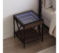 WHOPBXGAD LED Infinity Mirror Nightstand Brown Oak 40x40x49 cm Modern Bedside Table with RGB Lighting for Bedroom Living Room Home Decor Storage Furniture