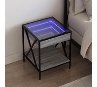 WHOPBXGAD LED Infinity Mirror Nightstand Modern Bedside Table with RGB Lighting 40x40x50cm Industrial Design Multilayer Wood Metal Frame for Living Room Bedroom