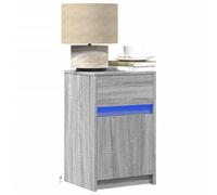 WHOPBXGAD LED Nightstands 2-Pack with RGB Lighting, Sonoma Gray Multilayer Wood Bedside Tables, Modern Bedroom Furniture with USB Port, Easy Assembly Storage Cabinet