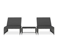 WHOPBXGAD Lettini Prendisole 2 pz con Tavolo in Polyrattan Grigio Set Giardino Sdraio Regolabili Divano Letto con Cuscini Rimovibili 190x65 cm Tavolino Vetro Outdoor Patio Mobili Rilassamento