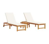 WHOPBXGAD Lettino da sole 3 pezzi Marrone Legno di Acacia Massello per giardino terrazza, sdraio regolabile con schienale multi-posizione, durevole resistente alle intemperie, moderno relax outdoor