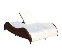 WHOPBXGAD Lettino Prendisole Doppio con Cuscino in Polyrattan Marrone Sdraio da Giardino 2 Posti Regolabile con Schienale per Terrazza Patio Piscina Relax durevole